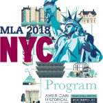 MLA 2018 conference graphic w statue of liberty overlayed on AHA 2018 program cover